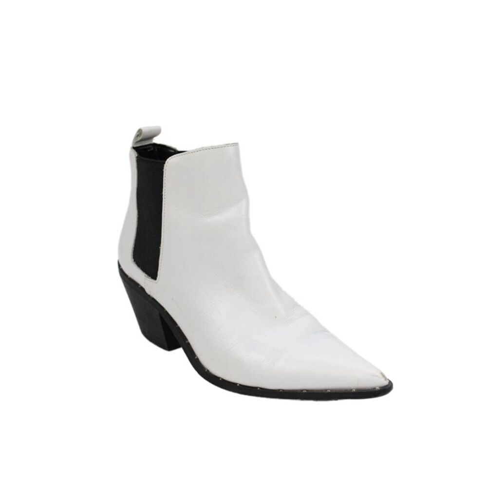 Charles Womens Leather Pointed Toe Heeled Ankle Boots White Size 7